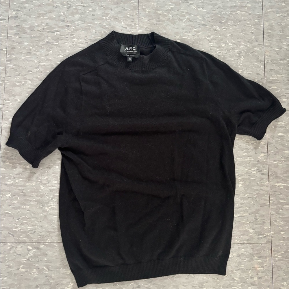 A.P.C. Cotton cashmere short sleeve mock neck sweater XS EUC